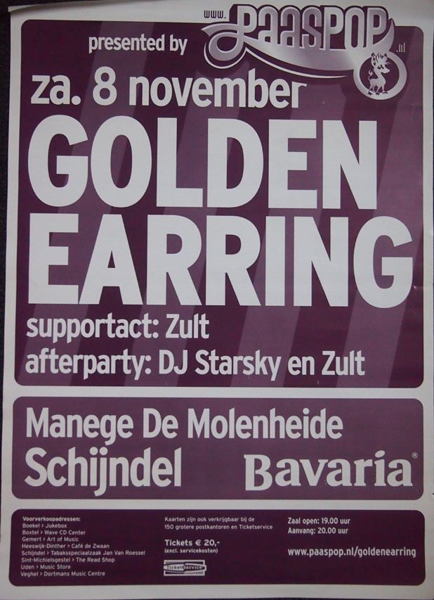 Golden Earring show poster November 08 2003 Paaspop festival Schijndel